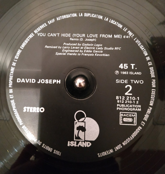 David Joseph - You Can't Hide (Your Love From Me) | Island Records (812 210-1) - 3