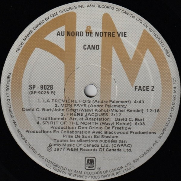Cano - Au Nord De Notre Vie | A&M Records (SP 9028) - 4 Cano - Au Nord De Notre Vie | A&M Records (SP 9028) - 4