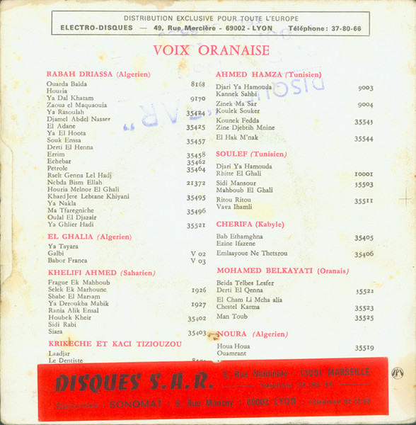 Rabah Driassa = Rabah Driassa - Houria Mel Nor El Ghali | La Voix Oranaise (V.O. 35.495) - 2