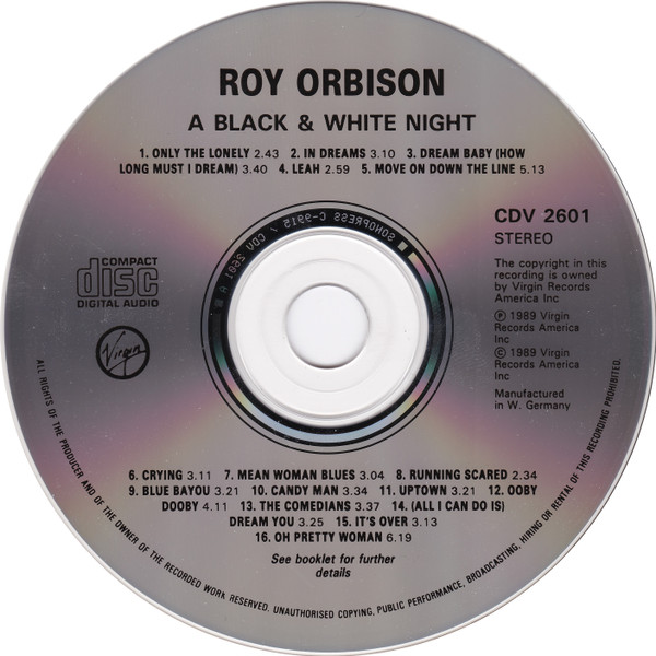 Roy Orbison - Roy Orbison And Friends - A Black And White Night Live | Virgin (CDV 2601) - 3
