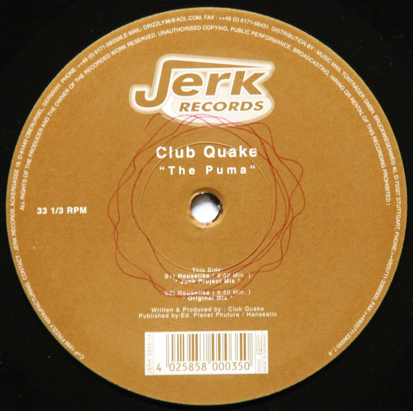 Club Quake - The Puma | Jerk Records (JERK 9802/15) - 4