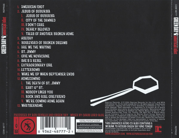 Green Day - American Idiot [CD] | Reprise Records (CDW 48777) - 2