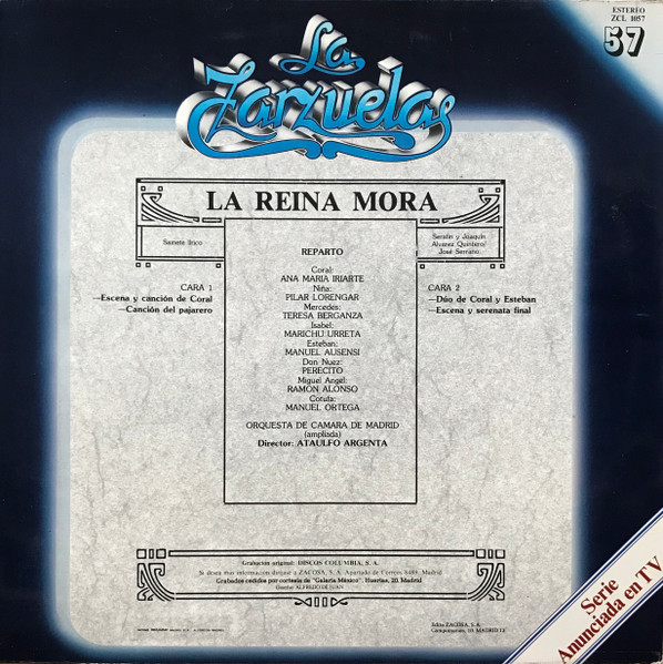 Jose Serrano – Ataúlfo Argenta , Orquesta de Cámara de Madrid - La Reina Mora | Zacosa (ZCL 1057) - 2