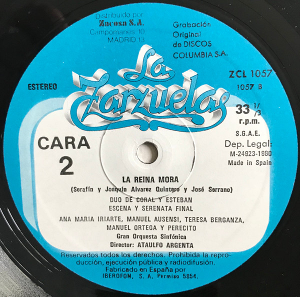 Jose Serrano – Ataúlfo Argenta , Orquesta de Cámara de Madrid - La Reina Mora | Zacosa (ZCL 1057) - 4