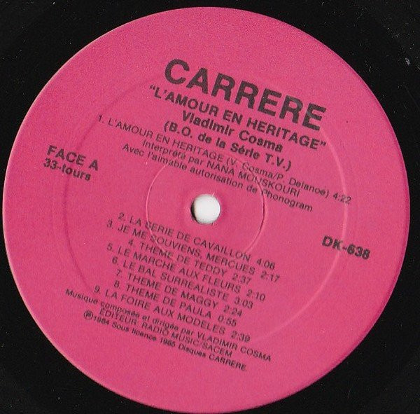 Vladimir Cosma - L'Amour En Héritage | Carrere (DK-638) - 3 Vladimir Cosma - L'Amour En Héritage | Carrere (DK-638) - 3