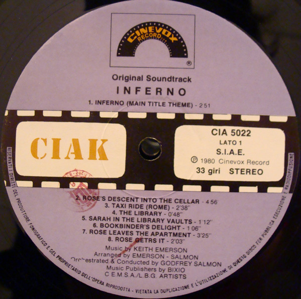 Keith Emerson - Inferno (Original Soundtrack) | Cinevox Record (CIA 5022) - 3