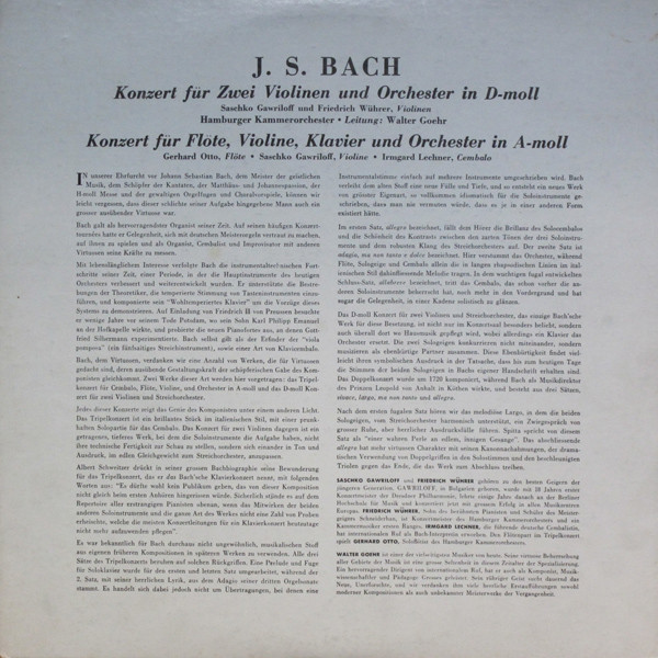 Johann Sebastian Bach - Konzert Für Flöte, Violine, Klavier Und Orchester In A-Moll / Konzert Für Zwei Violinen Und Orchester In D-Moll | Musical Masterpiece Society (MMS-2079) - 2