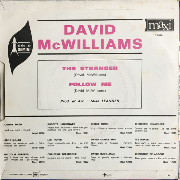David McWilliams - The Stranger / Follow Me | Maxi (17518) - 2