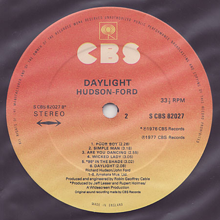 Hudson-Ford - Daylight | CBS (S CBS 82027) - 4