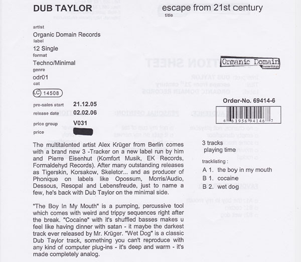 Dub Taylor - Escape From 21st Century | Organic Domain Records (ODR001) - 2 Dub Taylor - Escape From 21st Century | Organic Domain Records (ODR001) - 2
