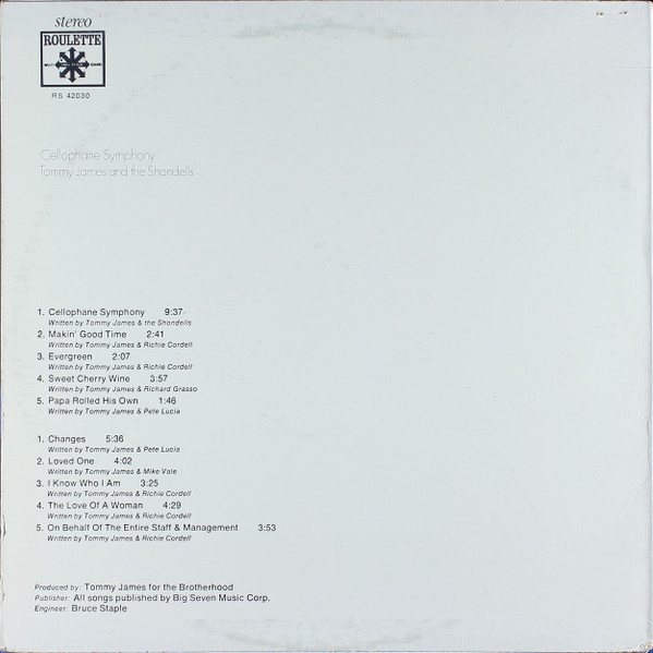 Tommy James & The Shondells - Cellophane Symphony | Roulette (SR-42030) - 2