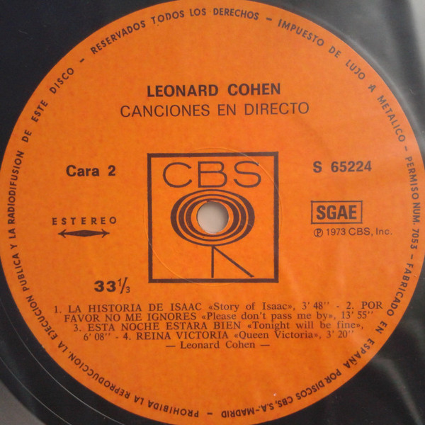 Leonard Cohen - Live Songs | CBS (S 65224) - 4