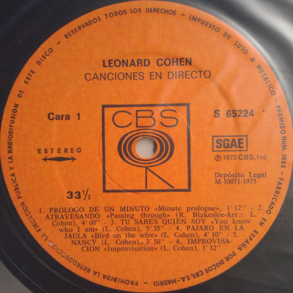 Leonard Cohen - Live Songs | CBS (S 65224) - 3
