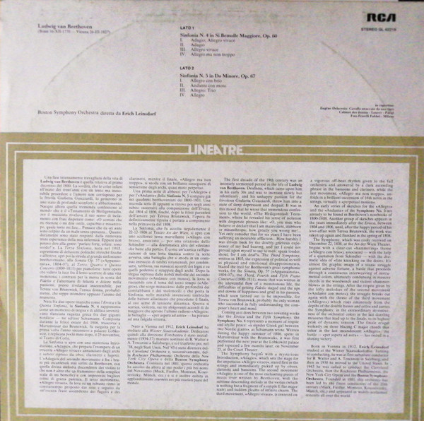 Ludwig van Beethoven - Boston Symphony Orchestra , Erich Leinsdorf - Sinfonie N. 4 E N. 5 | RCA (GL 42219) - 2