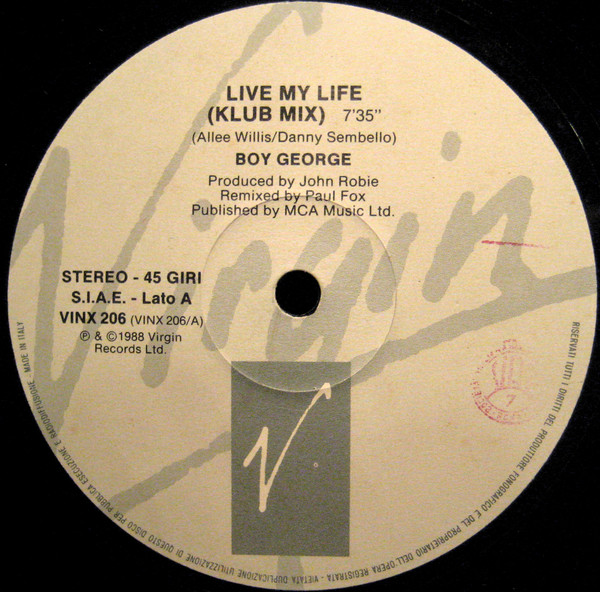 Boy George - Live My Life (Klub Mix) | Virgin (VINX 206) - 2