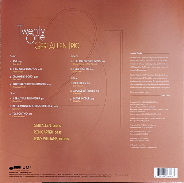Geri Allen Trio With Ron Carter , Anthony Williams - Twenty One | Blue Note (3876188) - 2