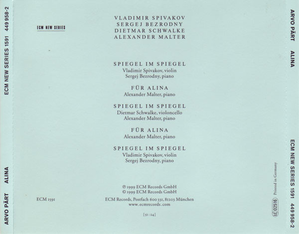 Arvo Pärt - Alina | ECM Records (ECM 1591) - 3 Arvo Pärt - Alina | ECM Records (ECM 1591) - 3