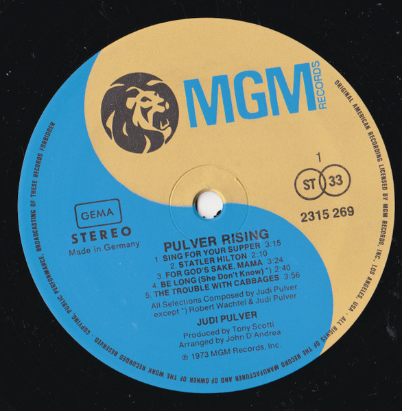 Judi Pulver - Pulver Rising | MGM Records (2315 269) - 3