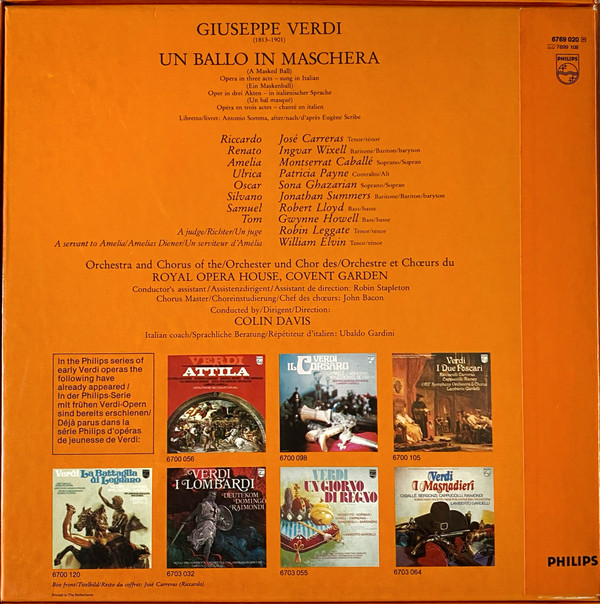 Giuseppe Verdi , Montserrat Caballé , José Carreras , Patricia Payne , Ingvar Wixell , Orchestra Of The Royal Opera House, Covent Garden And Chorus Of The Royal Opera House, Covent Garden , Sir Colin Davis - Un Ballo In Maschera | Philips (6769 020) - 2