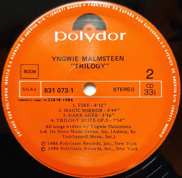 Yngwie Malmsteen - Trilogy | Polydor (831 073-1) - 4