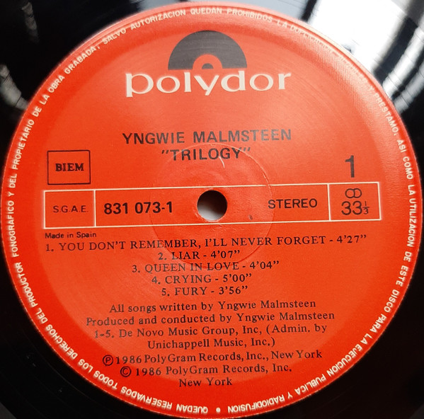 Yngwie Malmsteen - Trilogy | Polydor (831 073-1) - 3