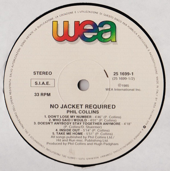 Phil Collins - No Jacket Required | WEA (25 1699-1) - 3