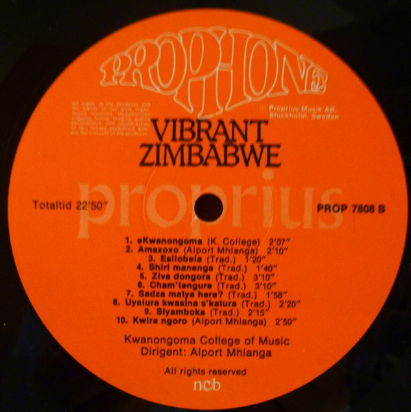 Kwanongoma College Of Music - Vibrant Zimbabwe | Prophone (PROP 7808) - 3