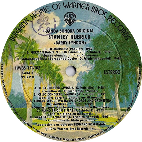Various - Barry Lyndon (Music From The Academy Award Winning Soundtrack) | Warner Bros. Records (HWBS 321-102) - 4