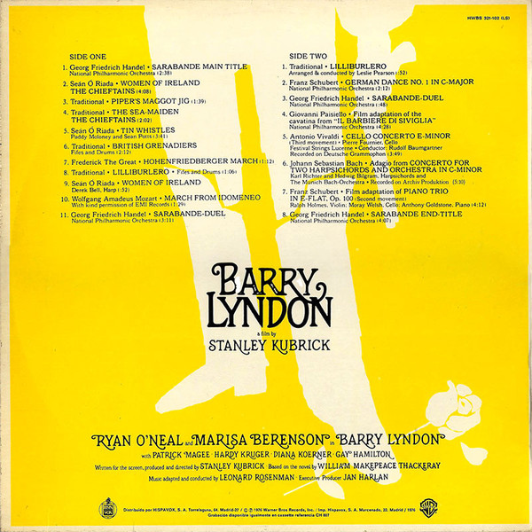 Various - Barry Lyndon (Music From The Academy Award Winning Soundtrack) | Warner Bros. Records (HWBS 321-102) - 2