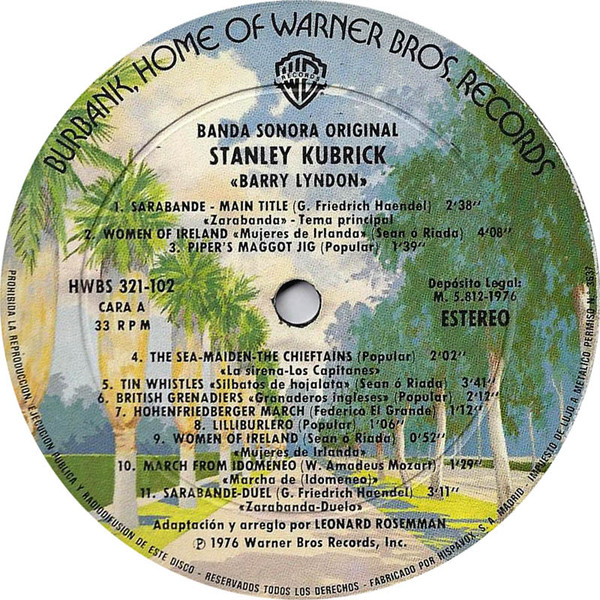 Various - Barry Lyndon (Music From The Academy Award Winning Soundtrack) | Warner Bros. Records (HWBS 321-102) - 3
