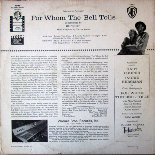 Ray Heindorf , Victor Young - For Whom The Bell Tolls | Warner Bros. Records (B 1201)