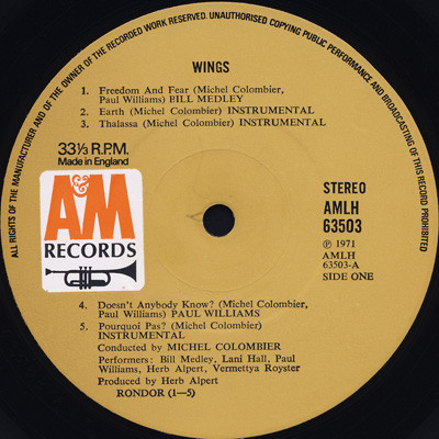 Michel Colombier - Wings | A&M Records (AMLH 63503) - 2
