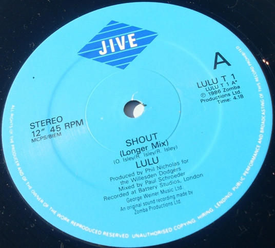 Lulu - Shout (1986 Re-Recording) | Jive (LULU T 1) - 2 Lulu - Shout (1986 Re-Recording) | Jive (LULU T 1) - 2