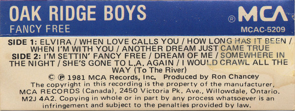 The Oak Ridge Boys - Fancy Free | MCA Records (MCAC-5209) - 2 The Oak Ridge Boys - Fancy Free | MCA Records (MCAC-5209) - 2