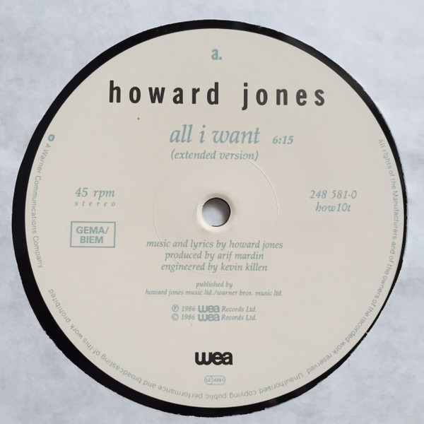 Howard Jones - All I Want (Extended Version) | WEA (248 581-0) - 3 Howard Jones - All I Want (Extended Version) | WEA (248 581-0) - 3