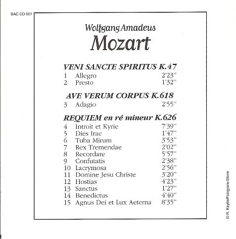 Wolfgang Amadeus Mozart - Requiem - Veni Sancte Spiritus - Ave Verum Corpus | Editions Atlas (SAC CD 001) - 3