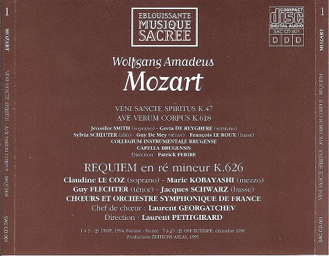 Wolfgang Amadeus Mozart - Requiem - Veni Sancte Spiritus - Ave Verum Corpus | Editions Atlas (SAC CD 001) - 2