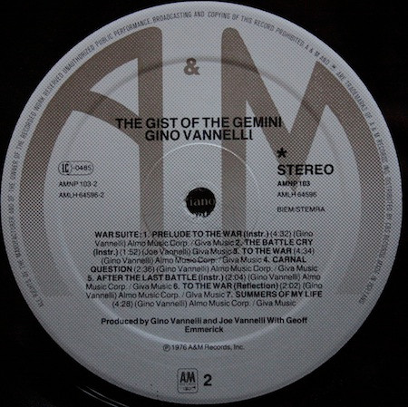 Gino Vannelli - The Gist Of The Gemini | A&M Records (AMNP 103) - 4 Gino Vannelli - The Gist Of The Gemini | A&M Records (AMNP 103) - 4