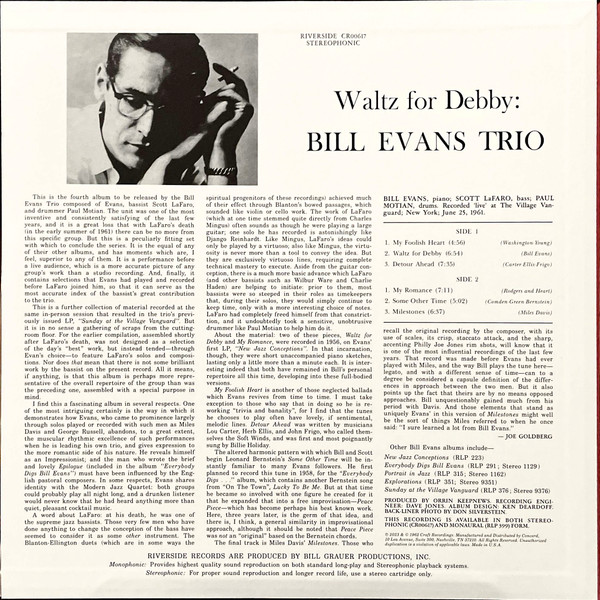 The Bill Evans Trio - Waltz For Debby | Craft Recordings (CR00617) - 2