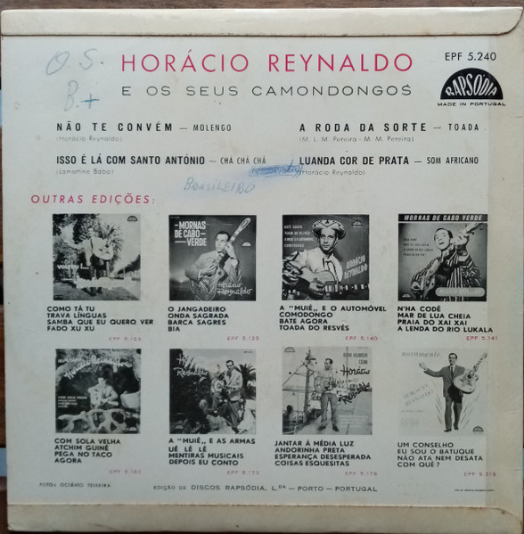 Horácio Reynaldo - Não Te Convém / Isso É Lá Com Santo António / A Roda Da Sorte / Luanda Cor De Prata | Rapsódia (EPF 5.240) - 2