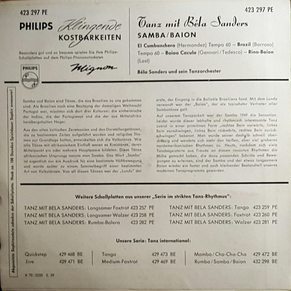 Orchester Béla Sanders - Samba / Baion | Philips (423 297 PE) - 2