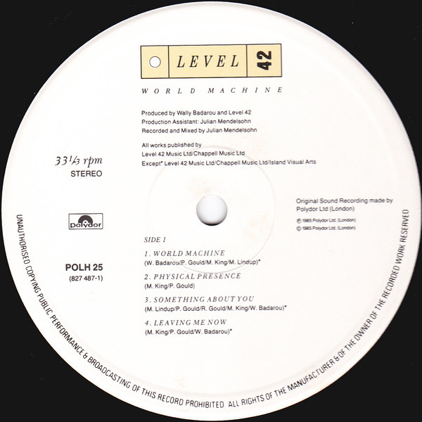 Level 42 - World Machine | Polydor (POLH 25) - 3