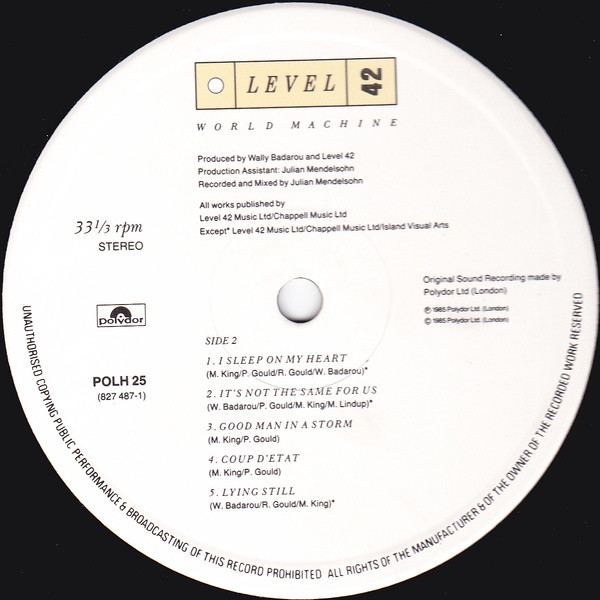 Level 42 - World Machine | Polydor (POLH 25) - 4