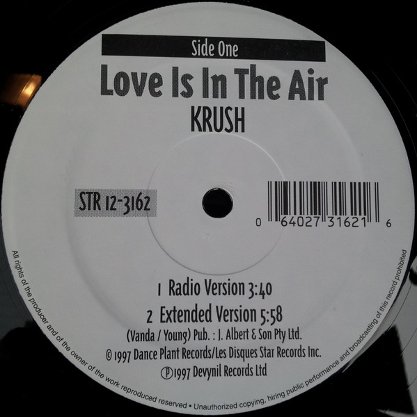 Krush - Love Is In The Air | Les Disques Star Records Inc. (STR 12-3162)