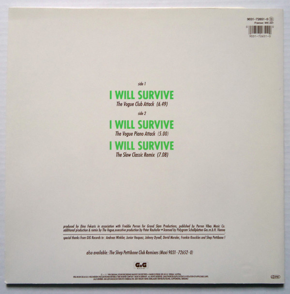 Gloria Gaynor - I Will Survive (The Classic & Vogue Remixes) | GiG Records (9031-72651-0) - main Gloria Gaynor - I Will Survive (The Classic & Vogue Remixes) | GiG Records (9031-72651-0) - main