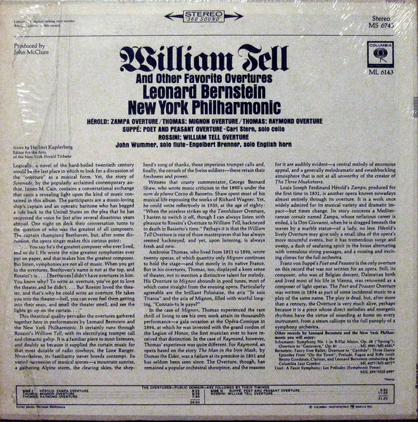 Leonard Bernstein , New York Philharmonic - William Tell And Other Favorite Overtures | Columbia Masterworks (MS 6743) - 2 Leonard Bernstein , New York Philharmonic - William Tell And Other Favorite Overtures | Columbia Masterworks (MS 6743) - 2