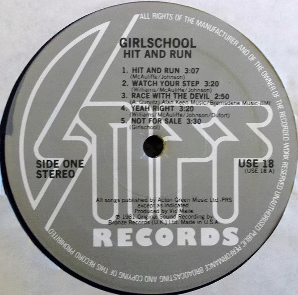 Girlschool - Hit And Run | Stiff Records (USE-18) - 3