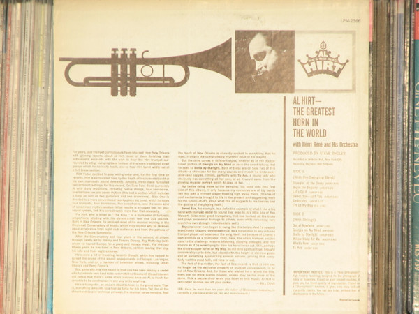 Al Hirt , Henri René - Al Hirt The Greatest Horn In The World | RCA Victor (LPM-2366) - 2 Al Hirt , Henri René - Al Hirt The Greatest Horn In The World | RCA Victor (LPM-2366) - 2