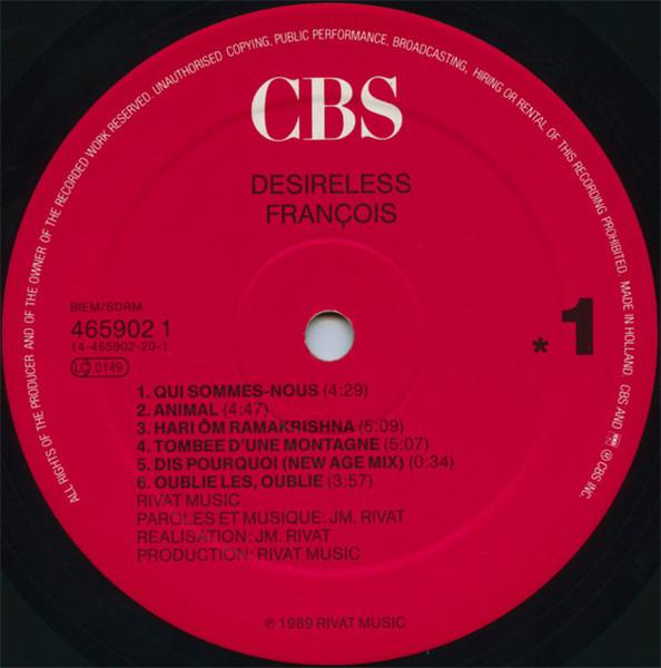Desireless - François | CBS (CBS 465 902 0) - 3