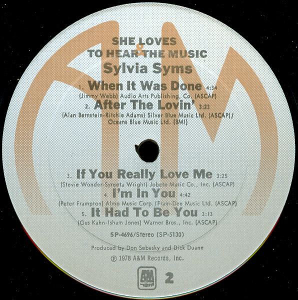 Sylvia Syms - She Loves To Hear The Music | A&M Records (SP-4696) - 4